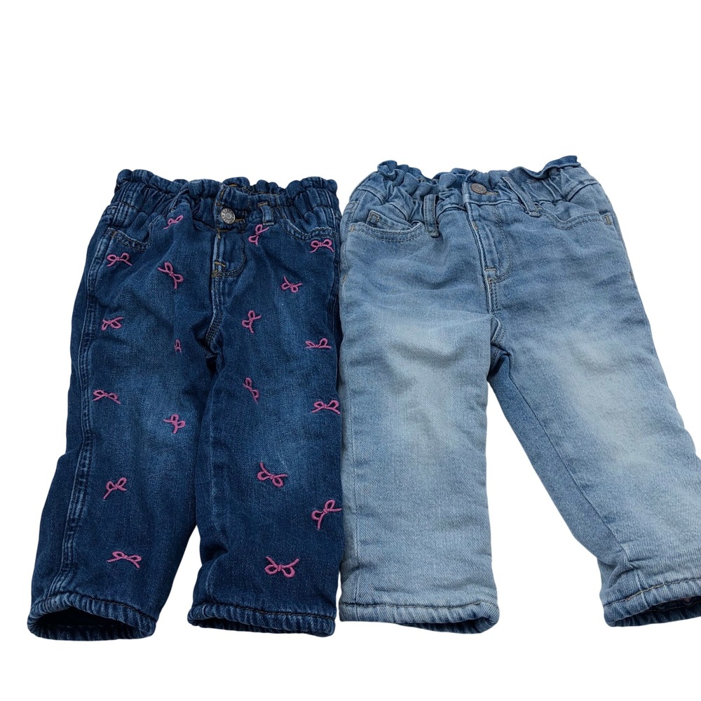 Gap Girls 12-18M Fleece Lined Mom Jeans BUNDLE Winter Insulated Blue Kids Baby